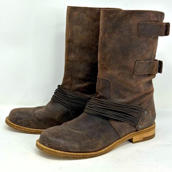Eileen Fisher Oiled Leather Fold Down Boots - Picture 1 of 14